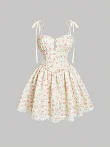 SHEIN MOD Váy hoa ren hở lưng lãng mạn cỡ lớn màu mơ - Nhiều màu - Xem 1