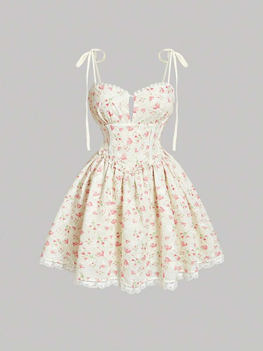 SHEIN MOD Váy hoa ren hở lưng lãng mạn cỡ lớn màu mơ - Nhiều màu - Xem 1