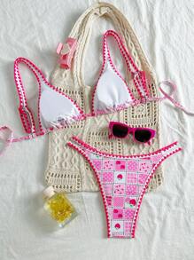 SHEIN Swim Bikini de dos piezas para vacaciones, elegante y sexy con doble tirante para mujer