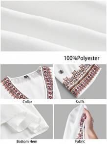 Maija Plus Size Women Summer Long Sleeves V-Neck Bohemian Prints Country Concert Tops - White - View 7