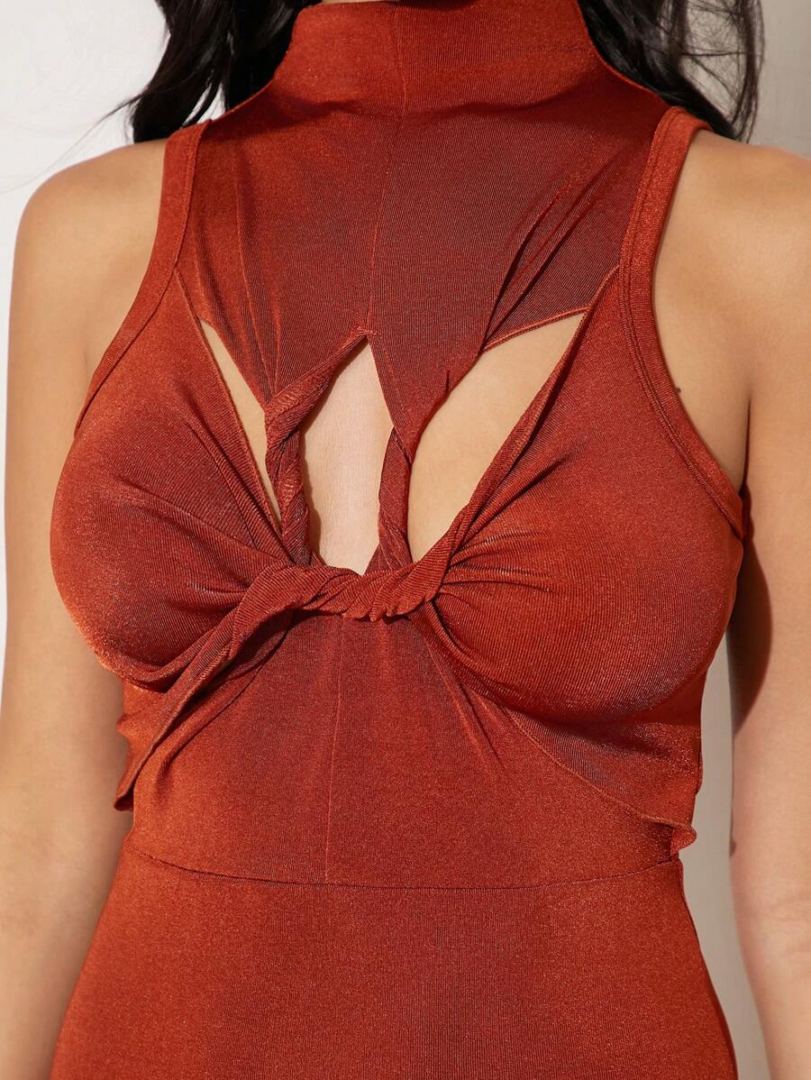 SHEIN Unity 无袖高领散边夏季迷你俱乐部连衣裙西方音乐会音乐节优雅度假春假早午餐毕业典礼新娘婚礼宾客