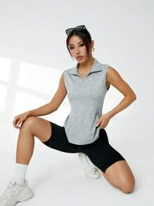 Easithlete Women's Yoga/Sports Simple Stand Collar Sleeveless Tank Top - Grey - View 5