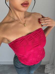 Chiquease Women Plain Textured Asymmetrical Camisole Top - Hot Pink - View 3