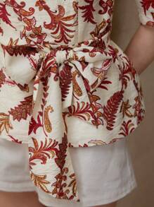 MOTF PREMIUM 全身印花荷叶边衬衫 - 紅白色 - 查看 2