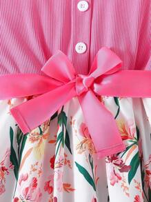 SHEIN Young Girl Floral Print Dress With Bow Decor Hat, Sweet & Fresh - Pink - View 6