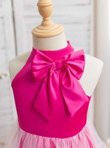 SHEIN Glamorique Kids 春夏女童玫瑰红吊带设计 3D 蝴蝶刺绣网眼连衣裙 - 玫紅色 - 查看 7