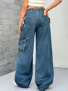 SHEIN ICON 女士休闲牛仔裤，适合夏季 - 霧霾藍 - 查看 2