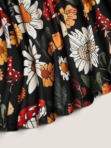 SHEIN LUNE Plus Size Women's Easter Floral Print High Waist Vacation Skirt Fall - Multicolor - View 5