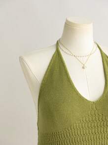 Soleia 大码女式苔绿色露背系腰荷叶边下摆迷你连衣裙，适合所有季节度假