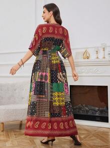 SHEIN Lacomfia Casual Modest Placement Floral Design Dress For Women - Red - View 5