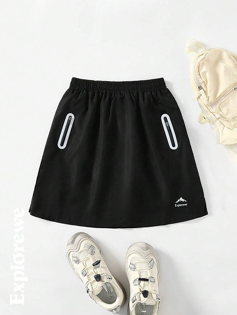 Teen Girl Mountain Letter Print Elastic Waist Casual A-Line Skirt