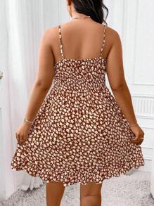 Sunnyshic Vestito elegante e affascinante con bretelle a spaghetti, schiena scoperta, arricciature e fantasie floreali ditsy, adatto per Natale, vacanze e abbigliamento da spiaggia per donne in taglie comode
