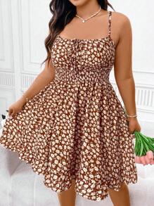 Sunnyshic Vestito elegante e affascinante con bretelle a spaghetti, schiena scoperta, arricciature e fantasie floreali ditsy, adatto per Natale, vacanze e abbigliamento da spiaggia per donne in taglie comode
