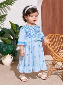 SHEIN Babygirl schattig vakantiepatroon halflange mouw zomerjurk met riem
