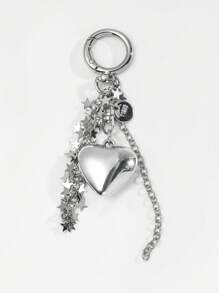 ROMWE Kawaii 1 件 Y2K 风格银色心形和星形链流苏包饰，适合节日、朋友、伴侣和日常使用 - 銀色 - 查看 1