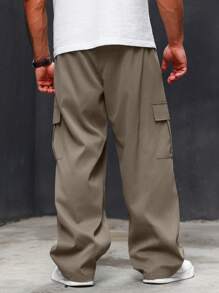 Manfinity LEGND Men's Plus Size Solid Color Drawstring Cargo Pants With Pocket, Casual Style, Black Cargo Pants Black Cargo Pants Menblack Cargo Pantsbaggy Cargo Pantsmen Pants Cargo - Khaki - View 2