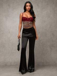 SHEIN BAE Damen Leoparden-Muster Spitze Spliced Sexy Trägertop, vielseitig für Ausflüge, Dates, Themenfeiern, Karneval, Korsett-Top, Konzerte, Rave-Top