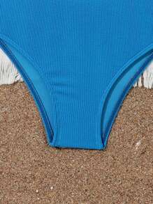 Tween Girls' Solid Color Round Neck Ribbed Bikini Set