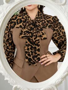 Modelyn Plus Size 2pcs Set Leopard Print Long Sleeve Shirt & Pants, Casual Simple Fashion Everyday Wear - Multicolor - View 1