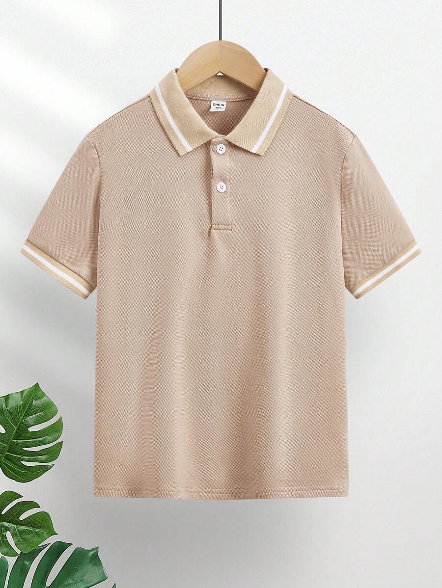 Camisa tipo polo de unicolor al estilo de uniforme escolar para niños preadolescentes - Caqui - Ver 1