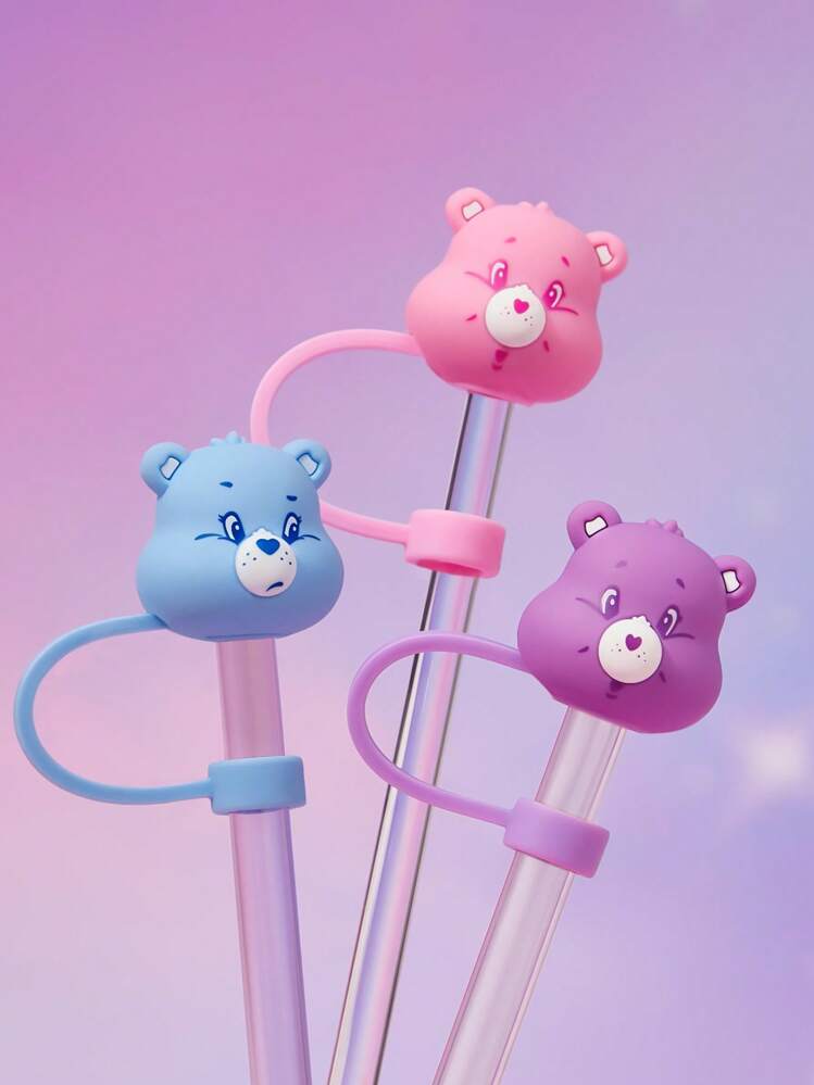 SHEIN X Care Bears Funda de pajita con diseño de oso azul lindo, funda de pajita reutilizable a prueba de polvo, adecuada para pajitas con un diámetro de 8-10 mm, el producto no incluye pajitas, Día de San Valentín - Azul - Añade 6
