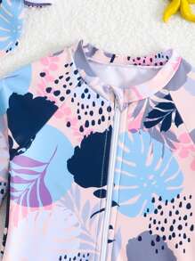 SHEIN Baby Girl Swimsuit With Random Print & Hat - Multicolor - View 5