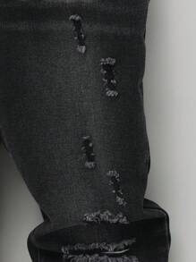 Teenage Boy Retro Y2K Street Style Distressed Design Casual Loose Suspender Pants & Jumpsuit, Comfortable Soft Washed Versatile Essential All-Match Items, 2025 New Collection, Suitable For Daily Wear - Black - View 5