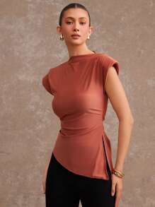 L'Amorae 优雅、性感、百搭的女士休闲衬衫 - 咖啡棕 - 查看 1