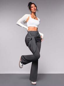 SHEIN Sport Gameset Solid Color Lace-Up Casual Comfortable Sport Pants