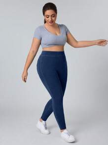 Flexra Plus Size Stretch Slim Fit Stretchy Knit Casual Jeans - Dark Wash - View 3