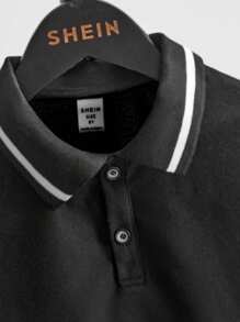 SHEIN 男童撞色滚边 Polo 衫，短袖休闲轻薄夏季款 - 黑色 - 查看 4