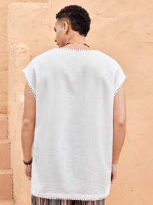 Manfinity VCAY Men's Casual Woven Loose Solid Color Short Sleeve T-Shirt - White - View 4