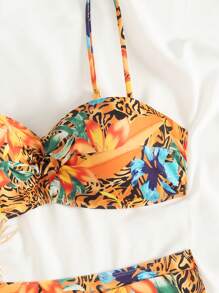 SHEIN Women Summer Floral & Animal Print Spaghetti Strap Top And High Waist Bikini Swimwear 2 Pieces Set Beachwear Outfits - Multicolor - View 6