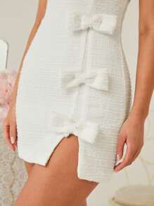 Enchnt Vestido mini con cuello redondo, sin mangas y adorno de lazo para mujer, para primavera y verano - Blanco - Ver 6