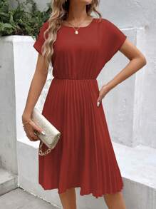 EMERY ROSE Vestido maxi elegante y de moda con pliegues y mangas cortas para mujer - Óxido marrón - Ver 3