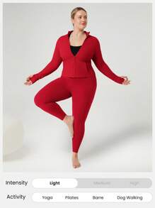 GLOWMODE Plus Size FeatherFit™ Slim Fit Thumbhole Jacket With Side Pockets Low Impact Yoga Pilates Studio Daily Casual Wear