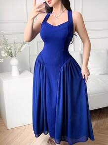 Feyla Vestido de tubo de unicolor con cuello halter hasta la pantorrilla, minimalista y de moda, adecuado para el verano, para mujeres