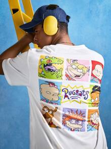 Nick 90s | SHEIN 男士休闲宽松针织卡通人物印花白色短袖T恤