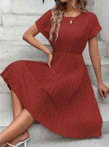 EMERY ROSE Vestido maxi elegante y de moda con pliegues y mangas cortas para mujer - Óxido marrón - Ver 5