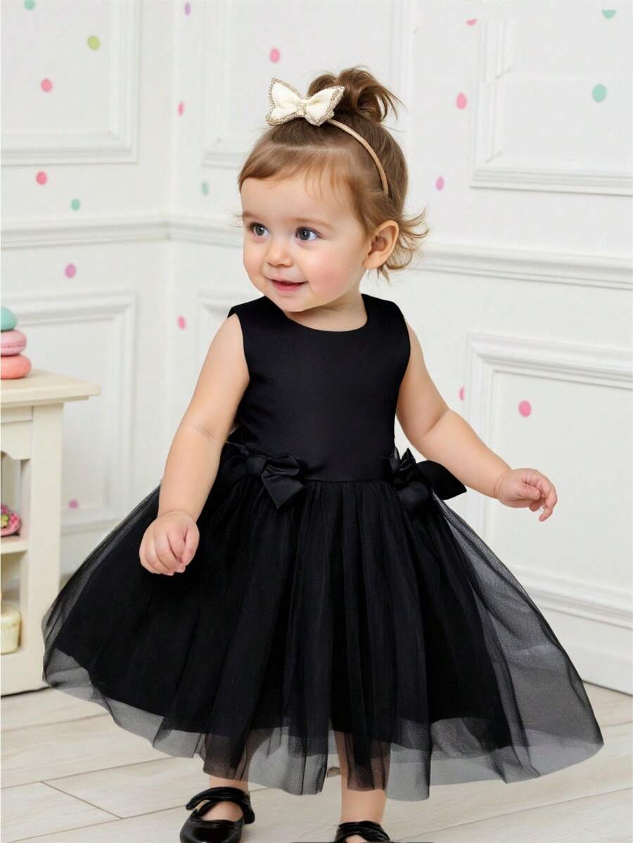 Baby Girls Black Summer Party Evening Princess Mesh Tutu Dress - Black - View 1