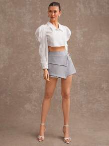 L'Amorae Shorts de falda con decoración de metal de unicolor, diseño minimalista de moda para mujeres
