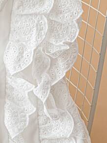 GlowEve CURVE 大码精致女士白色衬衫，盖袖蕾丝衬衫，腰部收紧设计，优雅时尚，适合春夏季、学校、圣诞节、毕业典礼、情人节、音乐节、母亲节、万圣节、感恩节、复活节、国庆节、联欢晚会、约会、郊游 - 白色 - 查看 3