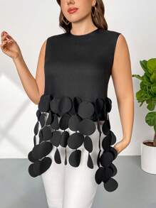 Firerie Áo cánh không tay viền tròn tua rua thời trang cỡ lớn - màu đen - Xem 5