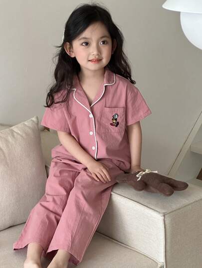 Dazy Kids 年轻女孩格子短袖长裤睡衣套装,年轻女孩,春夏