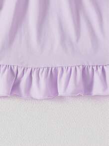 SHEIN Infant/Baby Girl Soft Solid Light Pink Long Sleeve Frilly Hem Nightgown Loungewear - Mauve Purple - View 7