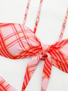 SHEIN Swim Vacation Plaid Bikini Swimwear Set (Random Print) For Summer - Multicolor - View 3