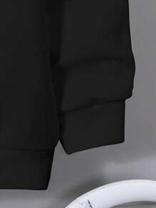 SHEIN Baby Boy Soft Knit Hooded Pullover Sweatshirt, Thicker, Suitable For Autumn - Black - View 4