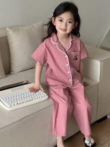 Dazy Kids 年轻女孩格子短袖长裤睡衣套装,年轻女孩,春夏