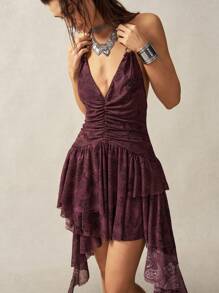 Bohemela Boho Women Backless Fitted Asymmetrical Hem Mini Knit Dress