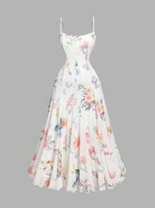 SHEIN MOD 大码女式花卉印花连衣裙，浪漫度假风格，约会女士连衣裙复活节女士复活节连衣裙女士长裙女士连衣裙花卉春季婚礼连衣裙挤奶女工连衣裙